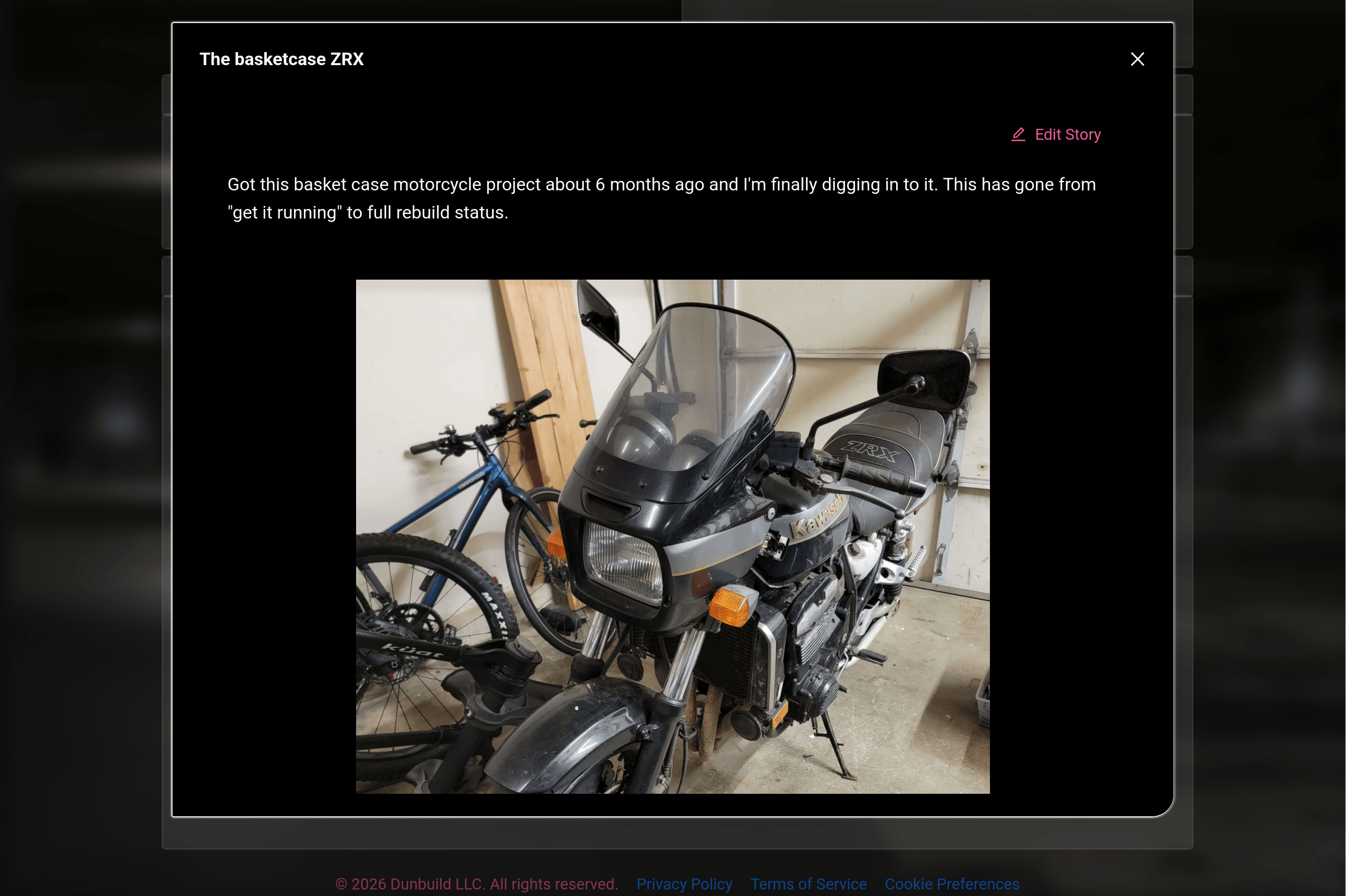 Screenshot of a build story with before/after photos, text content, and parts list items